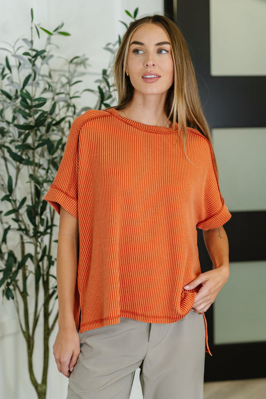 Killo Catch Me Loungin’ Cable Knit Top – Burnt Orange