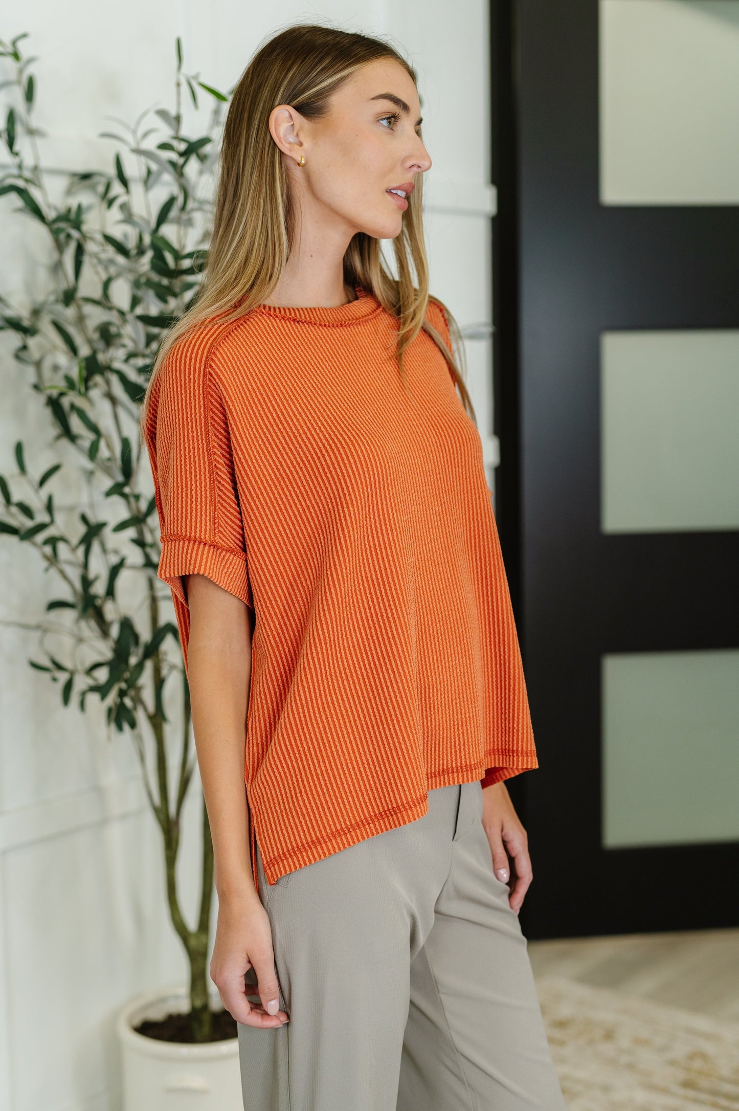 Killo Catch Me Loungin’ Cable Knit Top – Burnt Orange