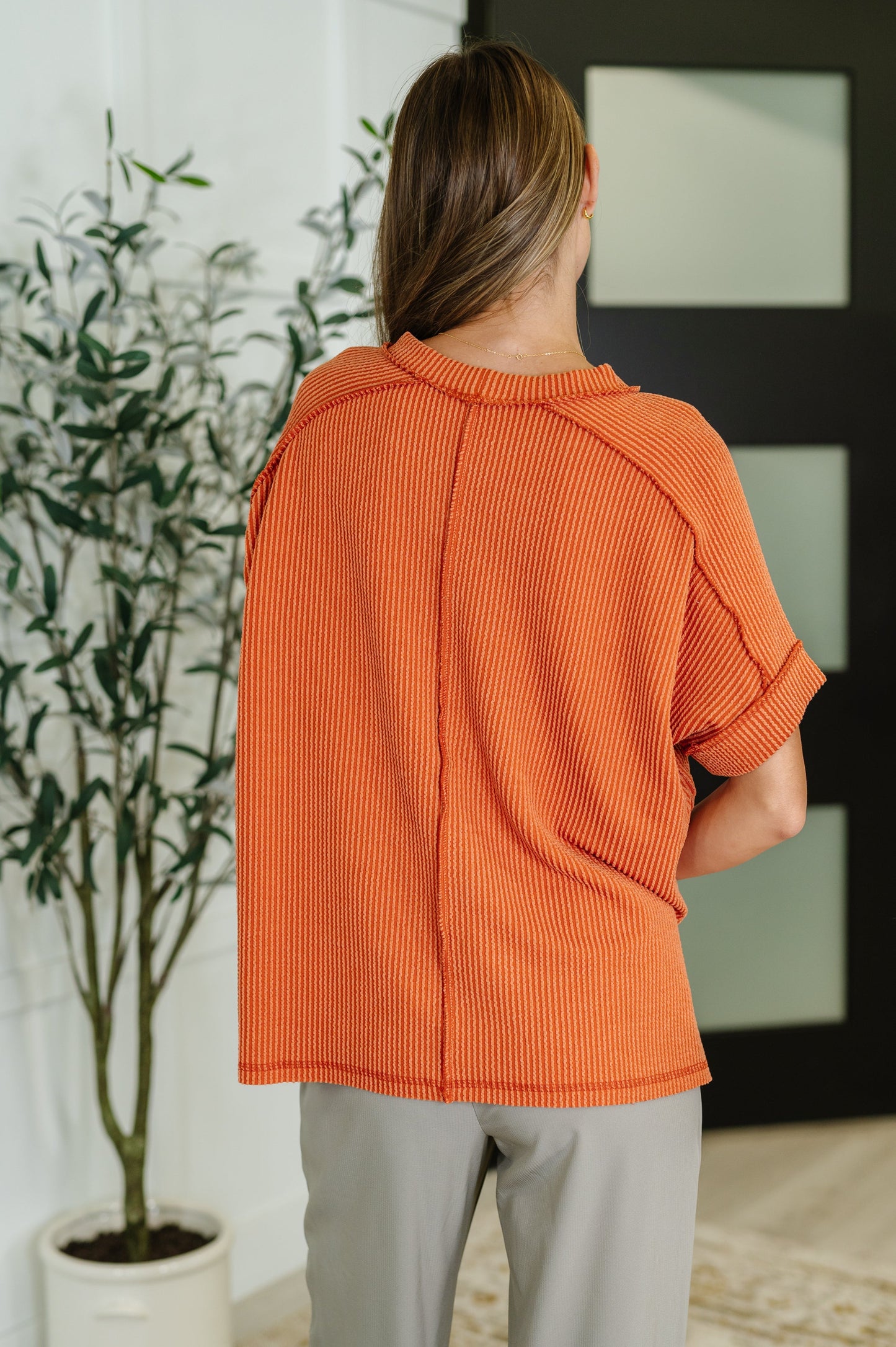 Killo Catch Me Loungin’ Cable Knit Top – Burnt Orange