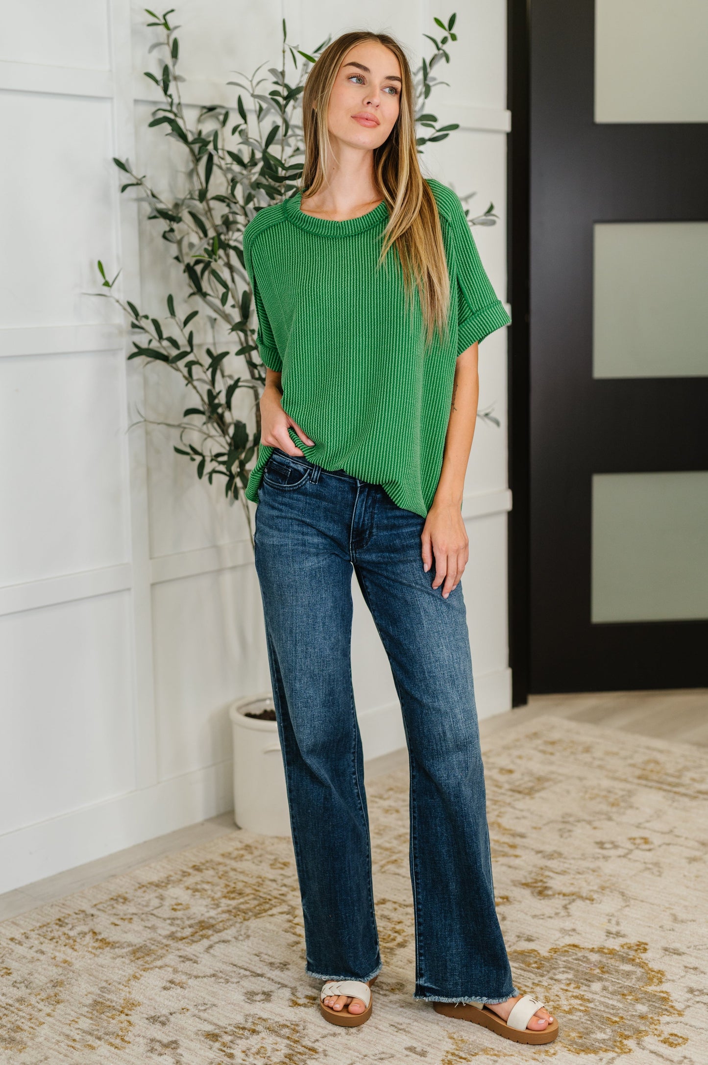 Killo Catch Me Loungin’ Cable Knit Top – Dark Green