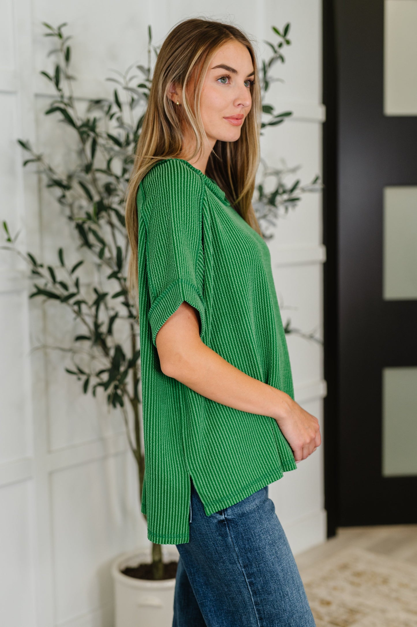 Killo Catch Me Loungin’ Cable Knit Top – Dark Green