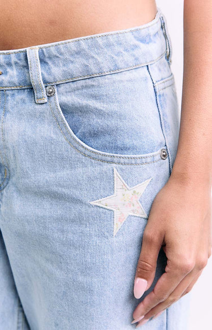 Charli Light Wash Low Waist Baggy Leg Jeans
