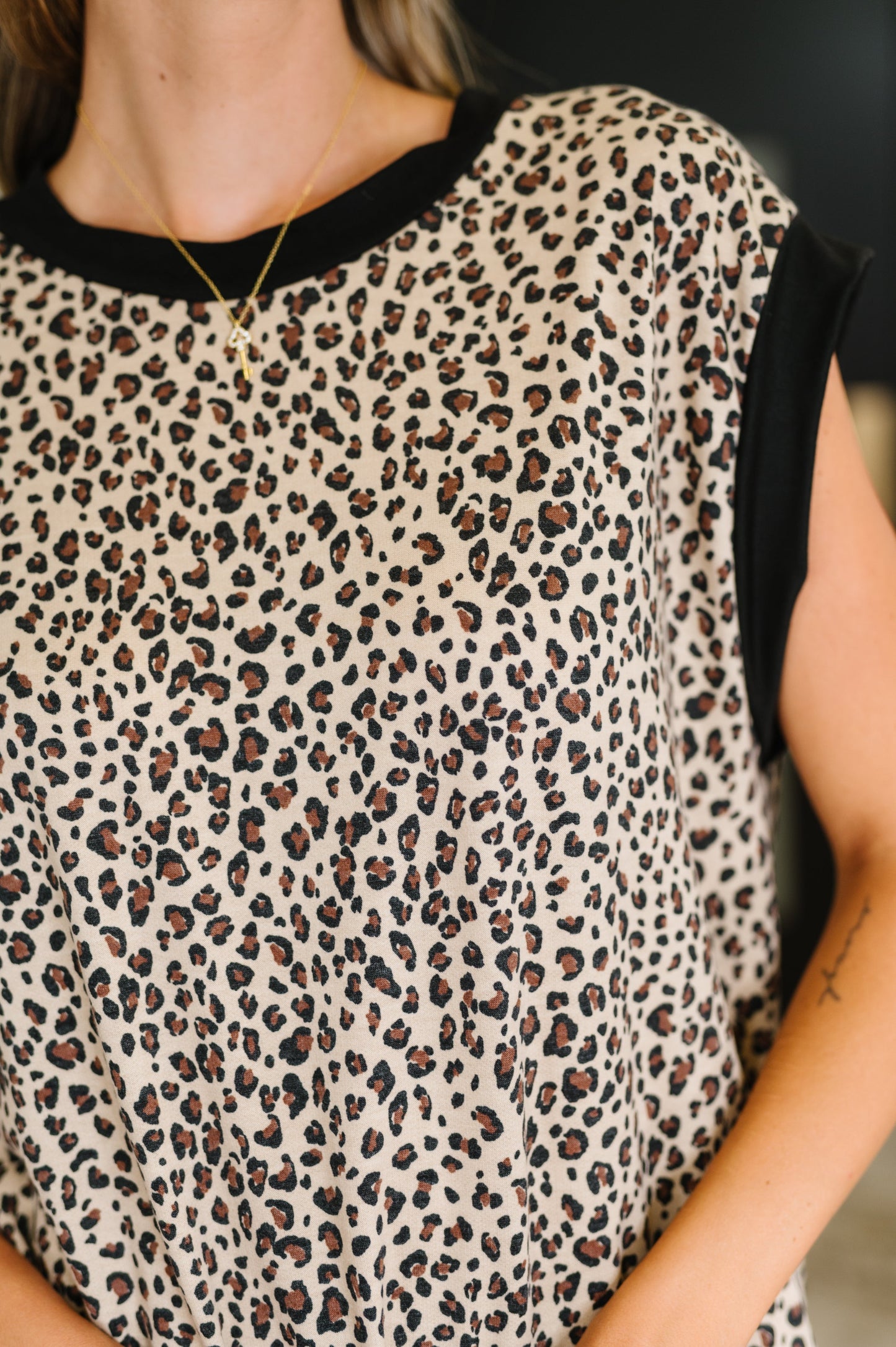 Killo Meow's the Time Leopard Print Banded Hem Top